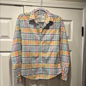 Frank & Eileen Barry Crinkle Pastel Plaid Shirt Size S EUC
